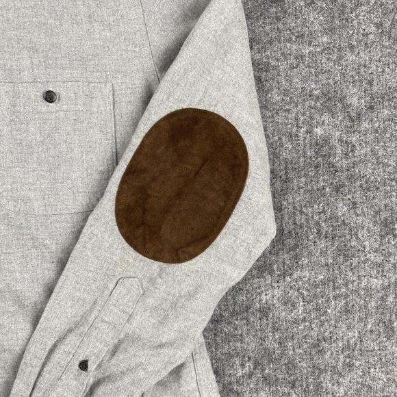 J. Crew Shirt Men Medium Gray Flannel Leather Elbow Patches - Picture 4 of 11